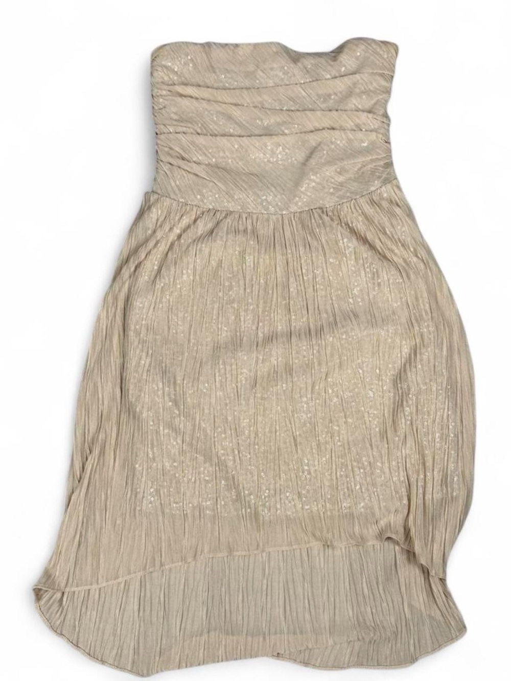 Express Strapless Champagne Pleated Dress Size 4 Metallic Shimmer Cocktail Party - Picture 4 of 6